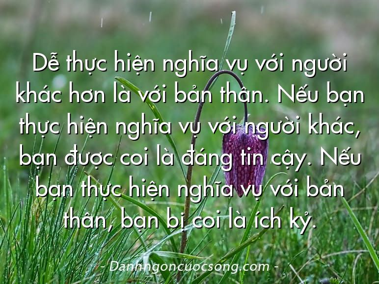Dễ thực hiện nghĩa vụ với người khác hơn là với bản thân. Nếu bạn thực hiện nghĩa vụ với người khác, bạn được coi là đáng tin cậy. Nếu bạn thực hiện nghĩa vụ với bản thân, bạn bị coi là ích kỷ.