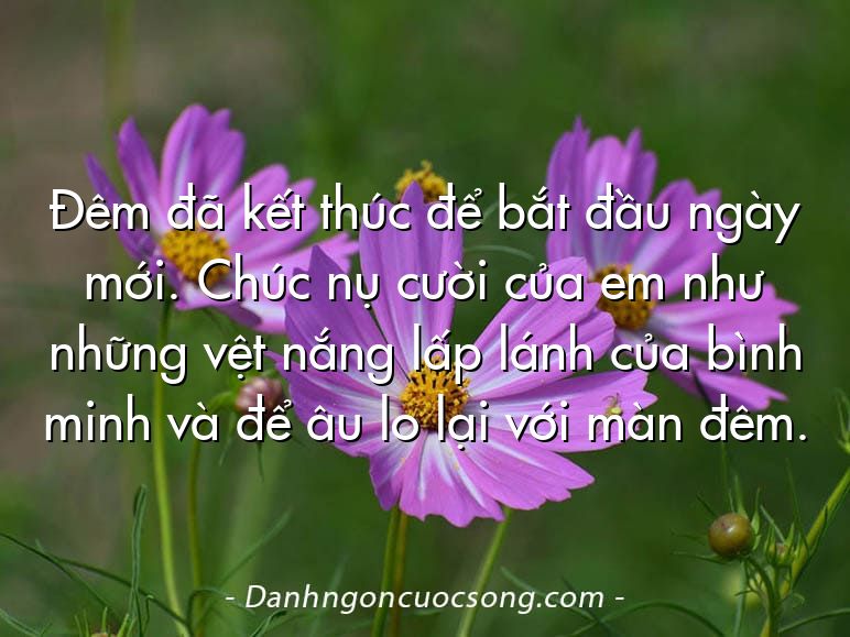 Đêm đã kết thúc để bắt đầu ngày mới. Chúc nụ cười của em như những vệt nắng lấp lánh của bình minh và để âu lo lại với màn đêm.