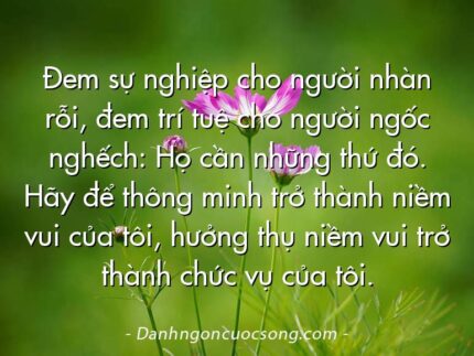 Đem sự nghiệp cho người nhàn rỗi, đem trí tuệ cho người ngốc nghếch: Họ cần những thứ đó. Hãy để thông minh trở thành niềm vui của tôi, hưởng thụ niềm vui trở thành chức vụ của tôi.