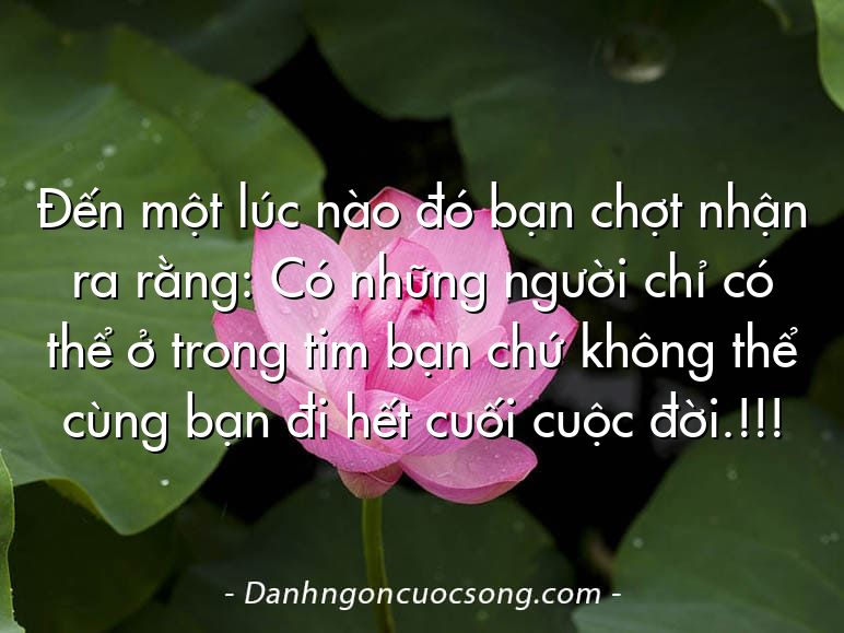 Đến một lúc nào đó bạn chợt nhận ra rằng: Có những người chỉ có thể ở trong tim bạn chứ không thể cùng bạn đi hết cuối cuộc đời.!!!