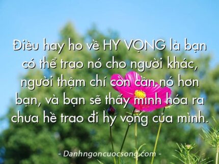 Điều hay ho về HY VỌNG là bạn có thể trao nó cho người khác, người thậm chí còn cần nó hơn bạn, và bạn sẽ thấy mình hóa ra chưa hề trao đi hy vọng của mình.