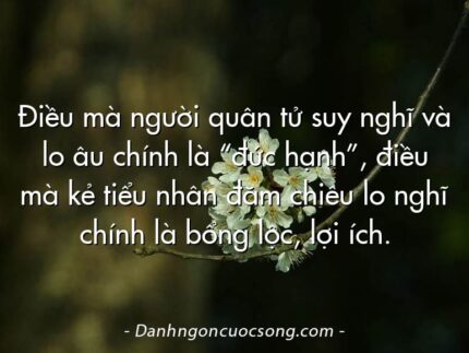 Điều mà người quân tử suy nghĩ và lo âu chính là “đức hạnh”, điều mà kẻ tiểu nhân đăm chiêu lo nghĩ chính là bổng lộc, lợi ích.