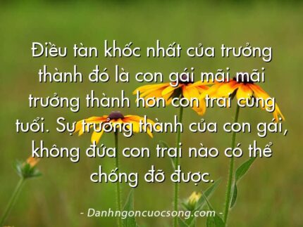 Điều tàn khốc nhất của trưởng thành đó là con gái mãi mãi trưởng thành hơn con trai cùng tuổi. Sự trưởng thành của con gái, không đứa con trai nào có thể chống đỡ được.