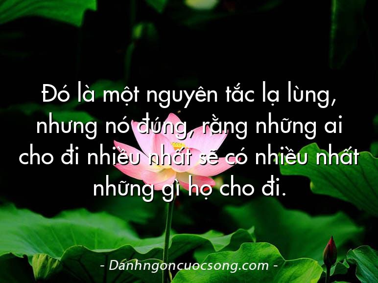 Đó là một nguyên tắc lạ lùng, nhưng nó đúng, rằng những ai cho đi nhiều nhất sẽ có nhiều nhất những gì họ cho đi.