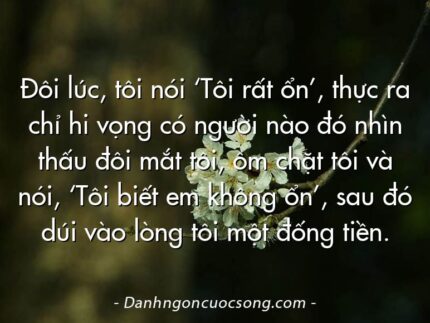 Đôi lúc, tôi nói ‘Tôi rất ổn’, thực ra chỉ hi vọng có người nào đó nhìn thấu đôi mắt tôi, ôm chặt tôi và nói, ‘Tôi biết em không ổn’, sau đó dúi vào lòng tôi một đống tiền.
