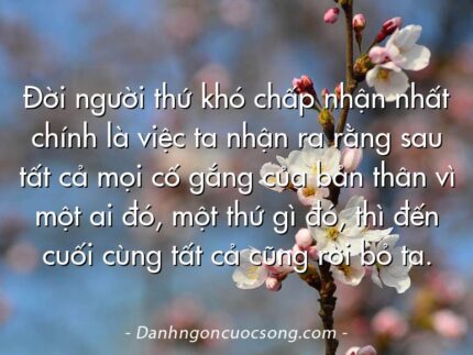 Đời người thứ khó chấp nhận nhất chính là việc ta nhận ra rằng sau tất cả mọi cố gắng của bản thân vì một ai đó, một thứ gì đó, thì đến cuối cùng tất cả cũng rời bỏ ta.