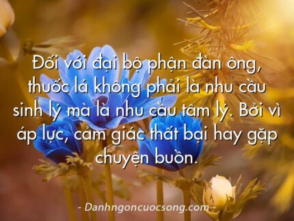 Đối với đại bộ phận đàn ông, thuốc lá không phải là nhu cầu sinh lý mà là nhu cầu tâm lý. Bởi vì áp lực, cảm giác thất bại hay gặp chuyện buồn.