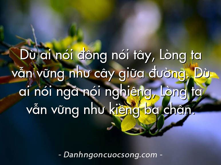 Dù ai nói đông nói tây, Lòng ta vẫn vững như cây giữa đường. Dù ai nói ngả nói nghiêng, Lòng ta vẫn vững như kiềng ba chân.
