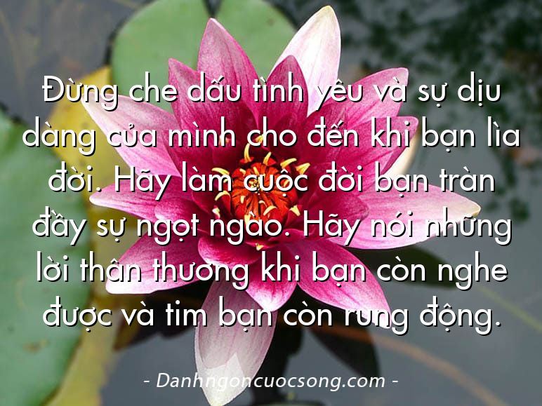 Đừng che dấu tình yêu và sự dịu dàng của mình cho đến khi bạn lìa đời. Hãy làm cuộc đời bạn tràn đầy sự ngọt ngào. Hãy nói những lời thân thương khi bạn còn nghe được và tim bạn còn rung động.