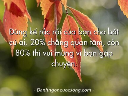 Đừng kể rắc rối của bạn cho bất cứ ai. 20% chẳng quan tâm, còn 80% thì vui mừng vì bạn gặp chuyện.