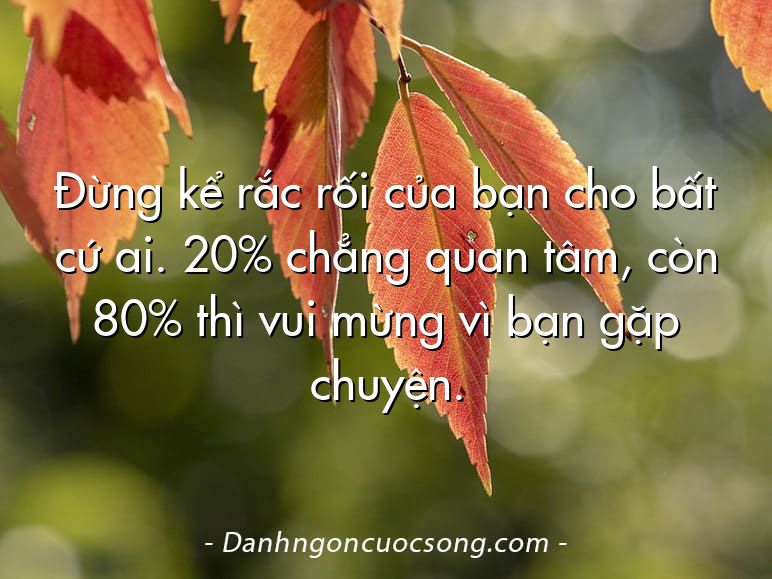 Đừng kể rắc rối của bạn cho bất cứ ai. 20% chẳng quan tâm, còn 80% thì vui mừng vì bạn gặp chuyện.