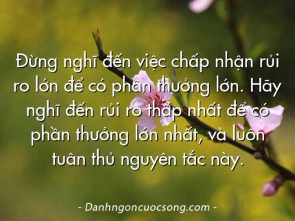 Đừng nghĩ đến việc chấp nhận rủi ro lớn để có phần thưởng lớn. Hãy nghĩ đến rủi ro thấp nhất để có phần thưởng lớn nhất, và luôn tuân thủ nguyên tắc này.