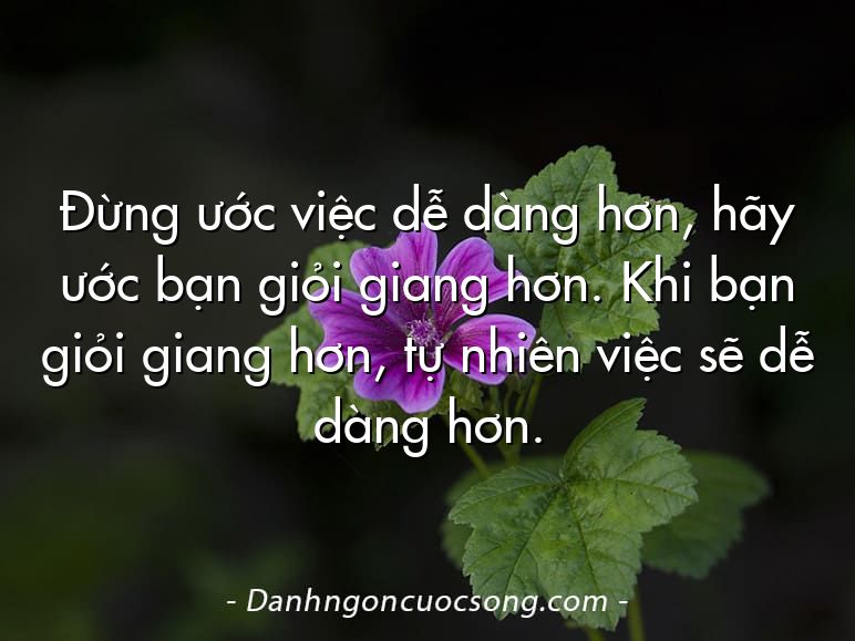Đừng ước việc dễ dàng hơn, hãy ước bạn giỏi giang hơn. Khi bạn giỏi giang hơn, tự nhiên việc sẽ dễ dàng hơn.