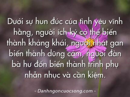 Dưới sự hun đúc của tình yêu vĩnh hằng, người ích kỷ có thể biến thành khảng khái, người nhát gan biến thành dũng cảm, người đàn bà hư đốn biến thành trinh phụ nhẫn nhục và cần kiệm.