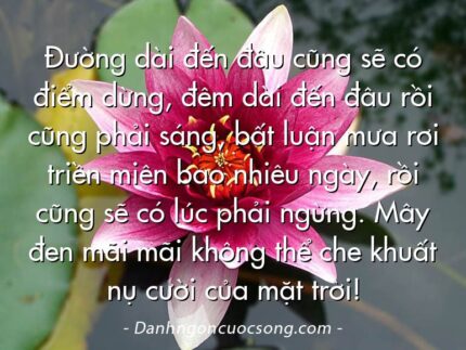 Đường dài đến đâu cũng sẽ có điểm dừng, đêm dài đến đâu rồi cũng phải sáng, bất luận mưa rơi triền miên bao nhiêu ngày, rồi cũng sẽ có lúc phải ngừng. Mây đen mãi mãi không thể che khuất nụ cười của mặt trời!