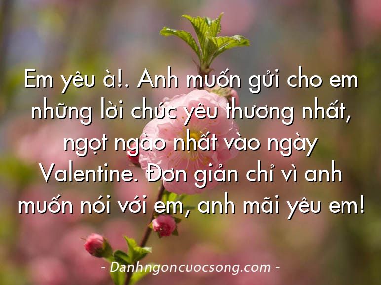 Em yêu à!. Anh muốn gửi cho em những lời chúc yêu thương nhất, ngọt ngào nhất vào ngày Valentine. Đơn giản chỉ vì anh muốn nói với em, anh mãi yêu em!