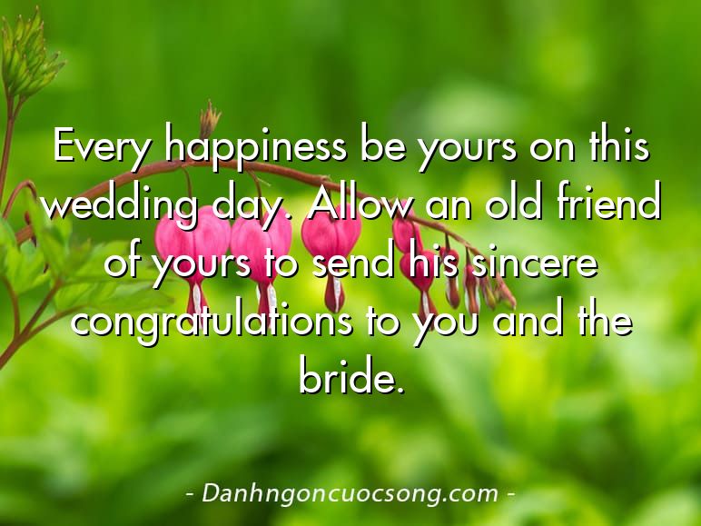 Every happiness be yours on this wedding day. Allow an old friend of yours to send his sincere congratulations to you and the bride.