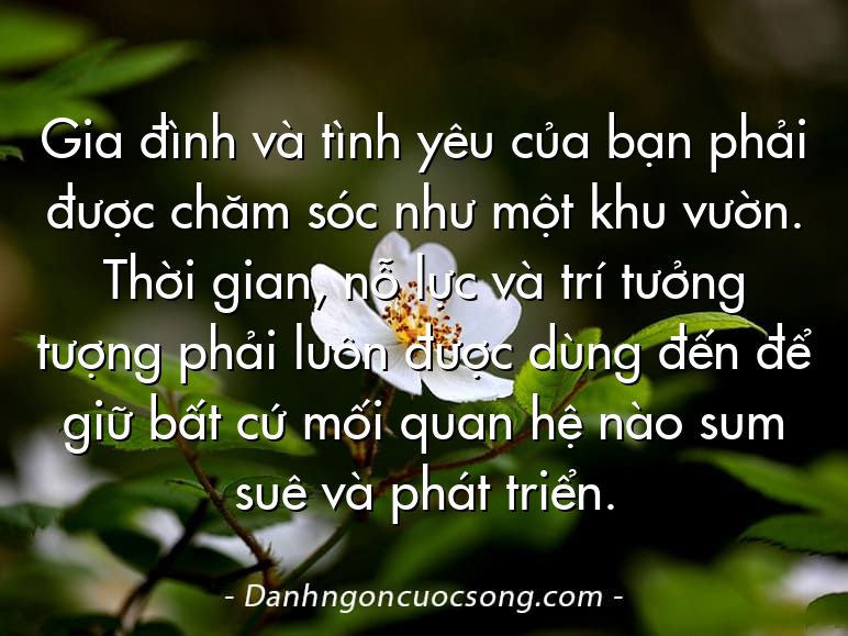 Gia đình và tình yêu của bạn phải được chăm sóc như một khu vườn. Thời gian, nỗ lực và trí tưởng tượng phải luôn được dùng đến để giữ bất cứ mối quan hệ nào sum suê và phát triển.