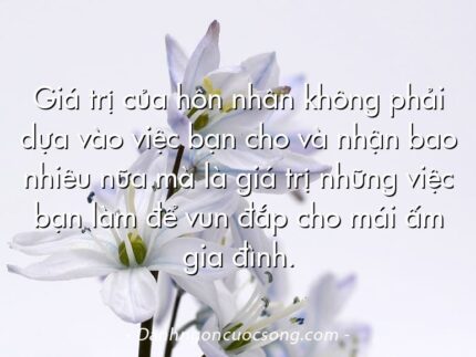 Giá trị của hôn nhân không phải dựa vào việc bạn cho và nhận bao nhiêu nữa mà là giá trị những việc bạn làm để vun đắp cho mái ấm gia đình.