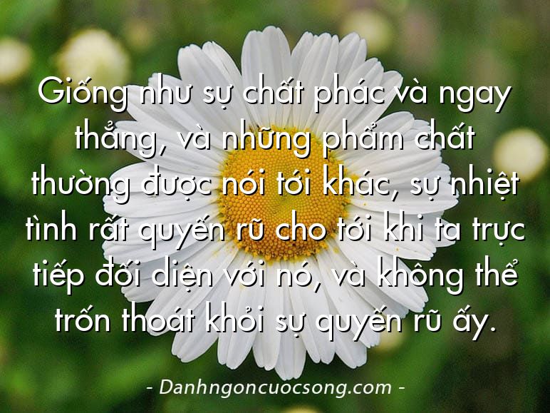 Giống như sự chất phác và ngay thẳng, và những phẩm chất thường được nói tới khác, sự nhiệt tình rất quyến rũ cho tới khi ta trực tiếp đối diện với nó, và không thể trốn thoát khỏi sự quyến rũ ấy.