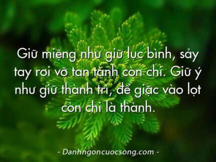 Giữ miệng như giữ lục bình, sảy tay rơi vỡ tan tành còn chi. Giữ ý như giữ thành trì, để giặc vào lọt còn chi là thành.