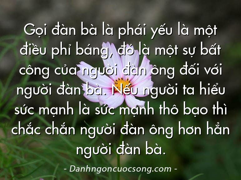 Gọi đàn bà là phái yếu là một điều phỉ báng, đó là một sự bất công của người đàn ông đối với người đàn bà. Nếu người ta hiểu sức mạnh là sức mạnh thô bạo thì chắc chắn người đàn ông hơn hẳn người đàn bà.