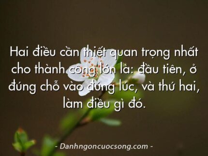 Hai điều cần thiết quan trọng nhất cho thành công lớn là: đầu tiên, ở đúng chỗ vào đúng lúc, và thứ hai, làm điều gì đó.