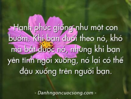 Hạnh phúc giống như một con bướm. Khi bạn đuổi theo nó, khó mà bắt được nó, nhưng khi bạn yên tĩnh ngồi xuống, nó lại có thể đậu xuống trên người bạn.