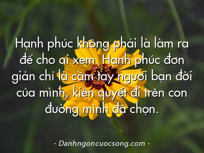 Hạnh phúc không phải là làm ra để cho ai xem. Hạnh phúc đơn giản chỉ là cầm tay người bạn đời của mình, kiên quyết đi trên con đường mình đã chọn.