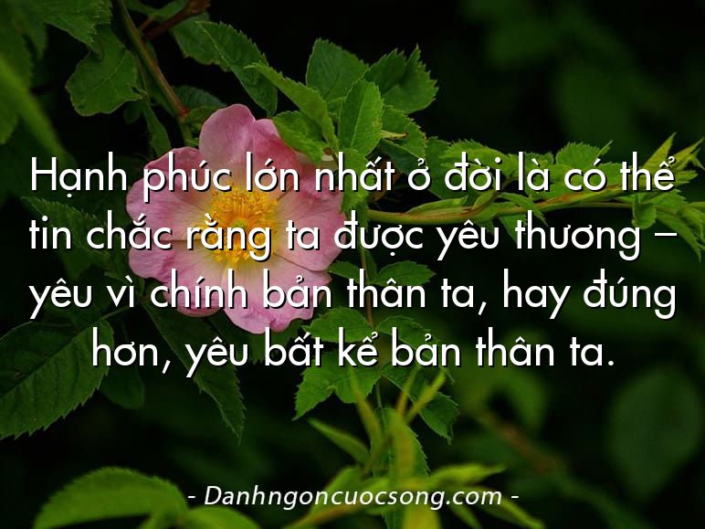 Hạnh phúc lớn nhất ở đời là có thể tin chắc rằng ta được yêu thương – yêu vì chính bản thân ta, hay đúng hơn, yêu bất kể bản thân ta.