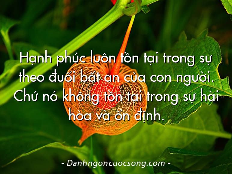 Hạnh phúc luôn tồn tại trong sự theo đuổi bất an của con người. Chứ nó không tồn tại trong sự hài hòa và ổn định.