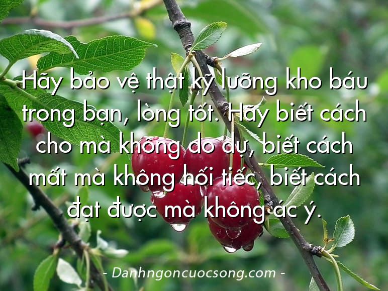 Hãy bảo vệ thật kỹ lưỡng kho báu trong bạn, lòng tốt. Hãy biết cách cho mà không do dự, biết cách mất mà không hối tiếc, biết cách đạt được mà không ác ý.