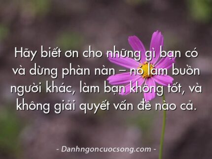 Hãy biết ơn cho những gì bạn có và dừng phàn nàn – nó làm buồn người khác, làm bạn không tốt, và không giải quyết vấn đề nào cả.