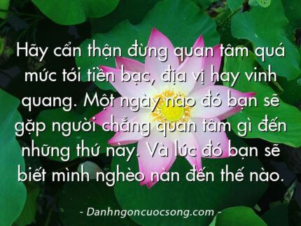 Hãy cẩn thận đừng quan tâm quá mức tới tiền bạc, địa vị hay vinh quang. Một ngày nào đó bạn sẽ gặp người chẳng quan tâm gì đến những thứ này. Và lúc đó bạn sẽ biết mình nghèo nàn đến thế nào.