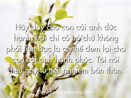 Hãy dạy cho con cái anh đức hạnh; bởi chỉ có nó chứ không phải tiền bạc là có thể đem lại cho con cái anh hạnh phúc. Tôi nói điều này từ trải nghiệm bản thân.