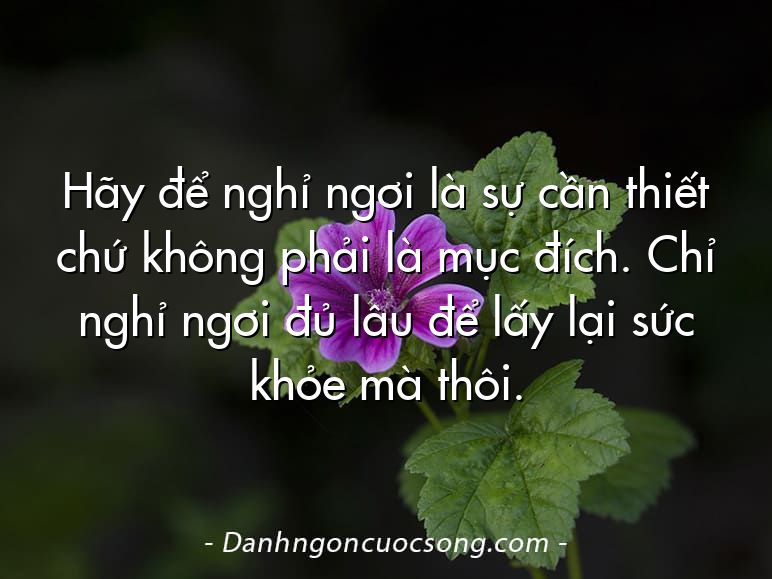 Hãy để nghỉ ngơi là sự cần thiết chứ không phải là mục đích. Chỉ nghỉ ngơi đủ lâu để lấy lại sức khỏe mà thôi.