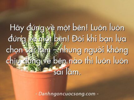 Hãy đứng về một bên! Luôn luôn đứng về một bên! Đôi khi bạn lựa chọn sai lầm – nhưng người không chịu đứng về bên nào thì luôn luôn sai lầm.
