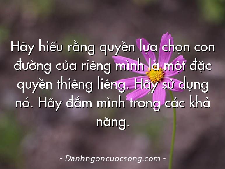 Hãy hiểu rằng quyền lựa chọn con đường của riêng mình là một đặc quyền thiêng liêng. Hãy sử dụng nó. Hãy đắm mình trong các khả năng.
