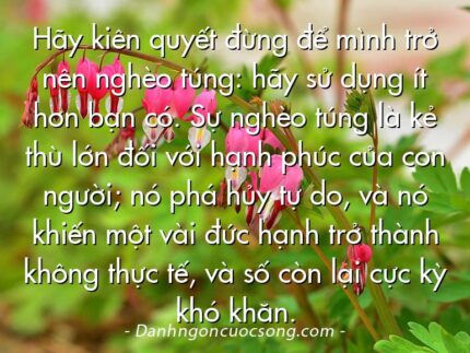 Hãy kiên quyết đừng để mình trở nên nghèo túng: hãy sử dụng ít hơn bạn có. Sự nghèo túng là kẻ thù lớn đối với hạnh phúc của con người; nó phá hủy tự do, và nó khiến một vài đức hạnh trở thành không thực tế, và số còn lại cực kỳ khó khăn.