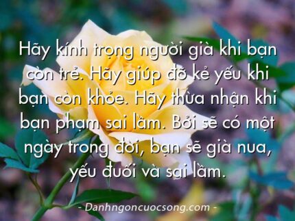 Hãy kính trọng người già khi bạn còn trẻ. Hãy giúp đỡ kẻ yếu khi bạn còn khỏe. Hãy thừa nhận khi bạn phạm sai lầm. Bởi sẽ có một ngày trong đời, bạn sẽ già nua, yếu đuối và sai lầm.