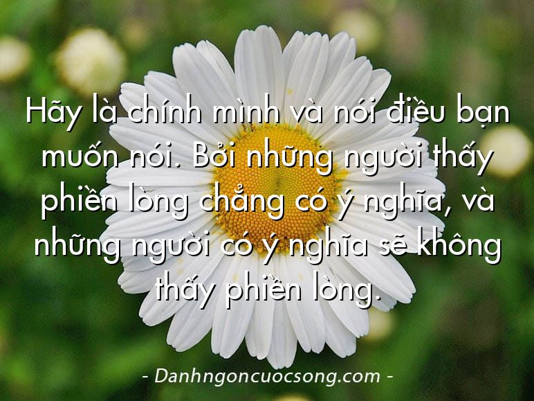 Hãy là chính mình và nói điều bạn muốn nói. Bởi những người thấy phiền lòng chẳng có ý nghĩa, và những người có ý nghĩa sẽ không thấy phiền lòng.