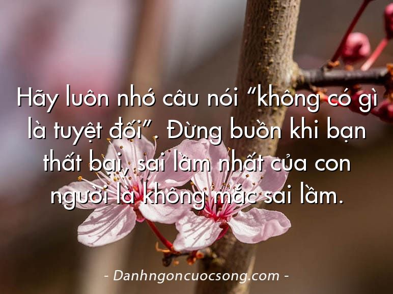 Hãy luôn nhớ câu nói “không có gì là tuyệt đối”. Đừng buồn khi bạn thất bại, sai lầm nhất của con người là không mắc sai lầm.