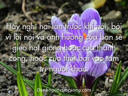 Hãy nghĩ hai lần trước khi nói, bởi vì lời nói và ảnh hưởng của bạn sẽ gieo hạt giống hoặc của thành công, hoặc của thất bại vào tâm trí người khác.