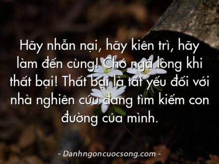 Hãy nhẫn nại, hãy kiên trì, hãy làm đến cùng! Chớ ngã lòng khi thất bại! Thất bại là tất yếu đối với nhà nghiên cứu đang tìm kiếm con đường của mình.