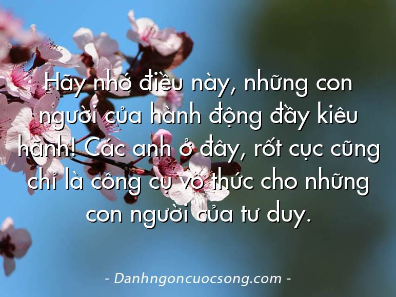 Hãy nhớ điều này, những con người của hành động đầy kiêu hãnh! Các anh ở đây, rốt cục cũng chỉ là công cụ vô thức cho những con người của tư duy.