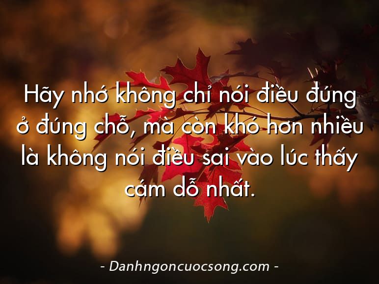 Hãy nhớ không chỉ nói điều đúng ở đúng chỗ, mà còn khó hơn nhiều là không nói điều sai vào lúc thấy cám dỗ nhất.