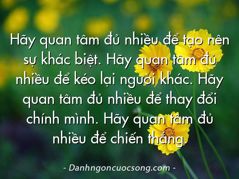 Hãy quan tâm đủ nhiều để tạo nên sự khác biệt. Hãy quan tâm đủ nhiều để kéo lại người khác. Hãy quan tâm đủ nhiều để thay đổi chính mình. Hãy quan tâm đủ nhiều để chiến thắng.