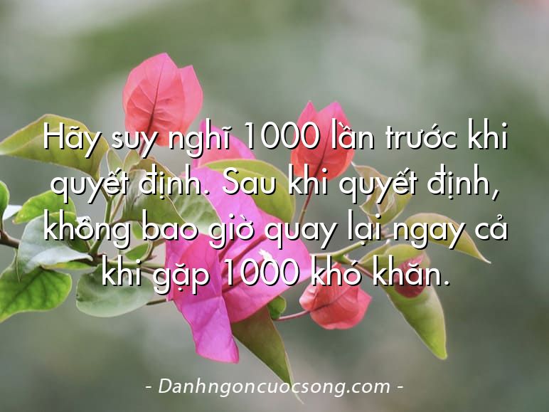 Hãy suy nghĩ 1000 lần trước khi quyết định. Sau khi quyết định, không bao giờ quay lại ngay cả khi gặp 1000 khó khăn.