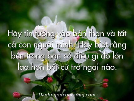 Hãy tin tưởng vào bản thân và tất cả con người mình. Hãy biết rằng bên trong bạn có điều gì đó lớn lao hơn bất cứ trở ngại nào.