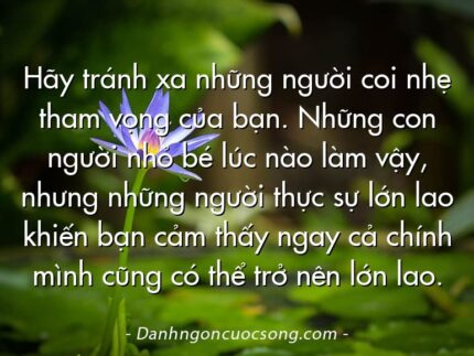 Hãy tránh xa những người coi nhẹ tham vọng của bạn. Những con người nhỏ bé lúc nào làm vậy, nhưng những người thực sự lớn lao khiến bạn cảm thấy ngay cả chính mình cũng có thể trở nên lớn lao.